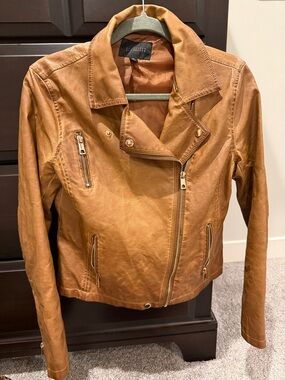 Blu Pepper Women’s Cognac Faux Leather Moto Jacket